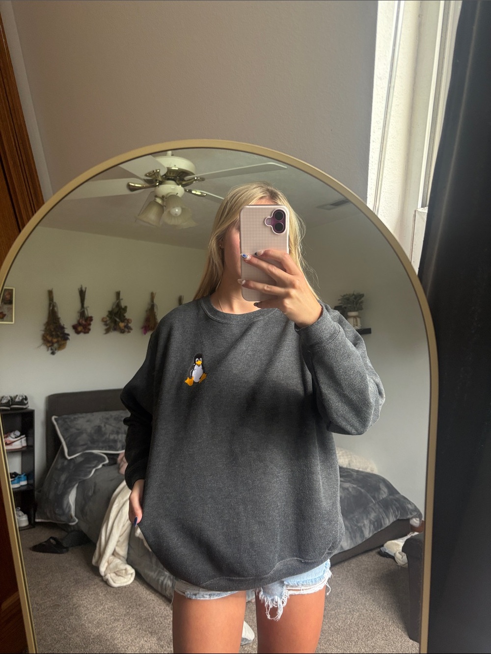 Bugle Boy Charcoal Crewneck Sweater with Penguin Embroidery